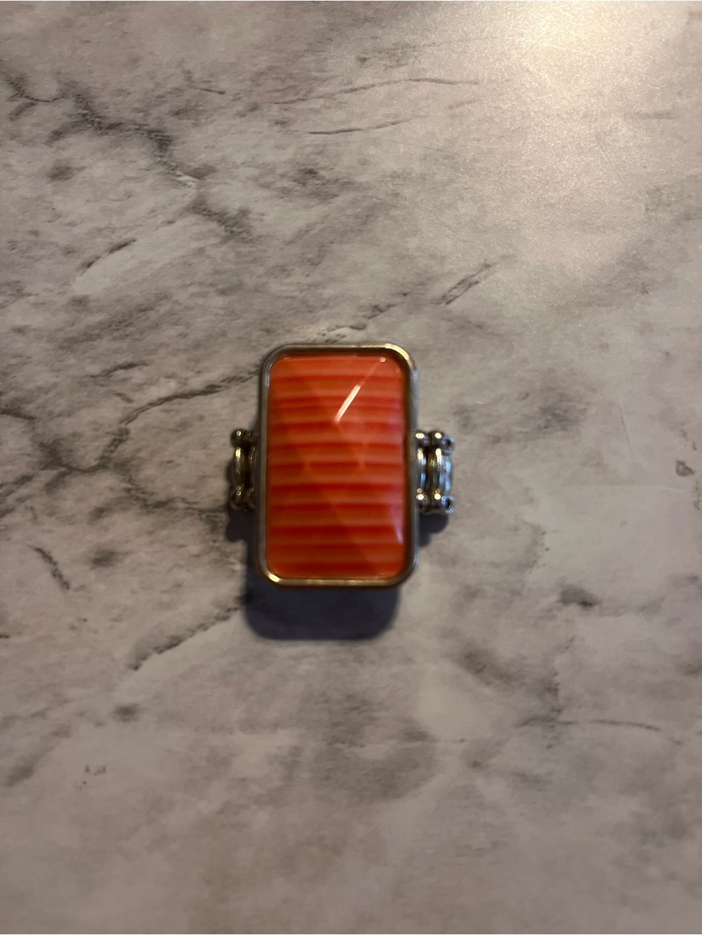 Gold-Tone Orange Rectangular Inlay Statement Ring